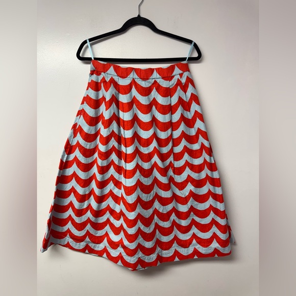 UNIQLO x Marimekko Lokki Linen Cotton Blend Midi Skirt Orange Blue Medium - Picture 2 of 10